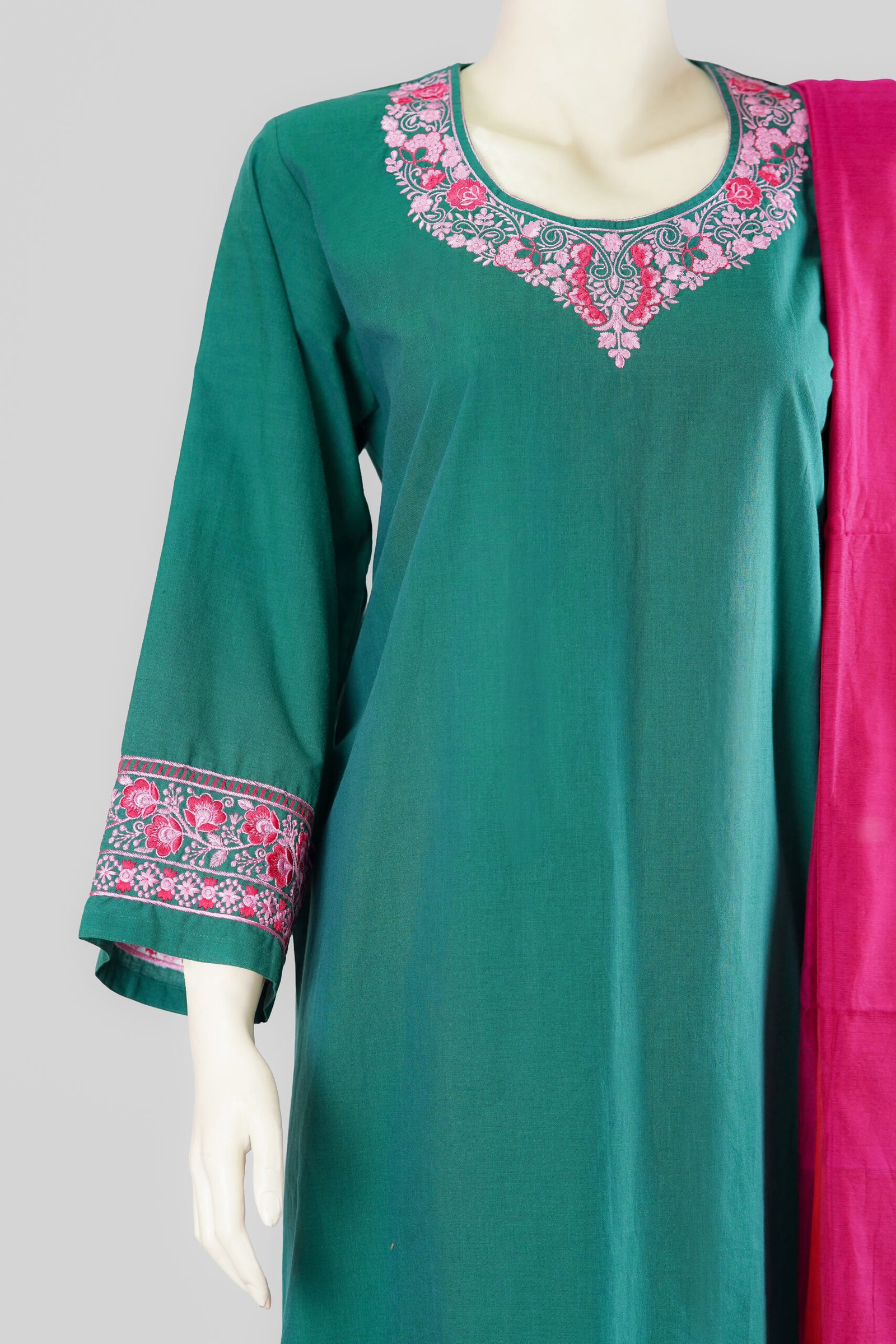 Emerald Bloom Embroidered Three-Piece Set