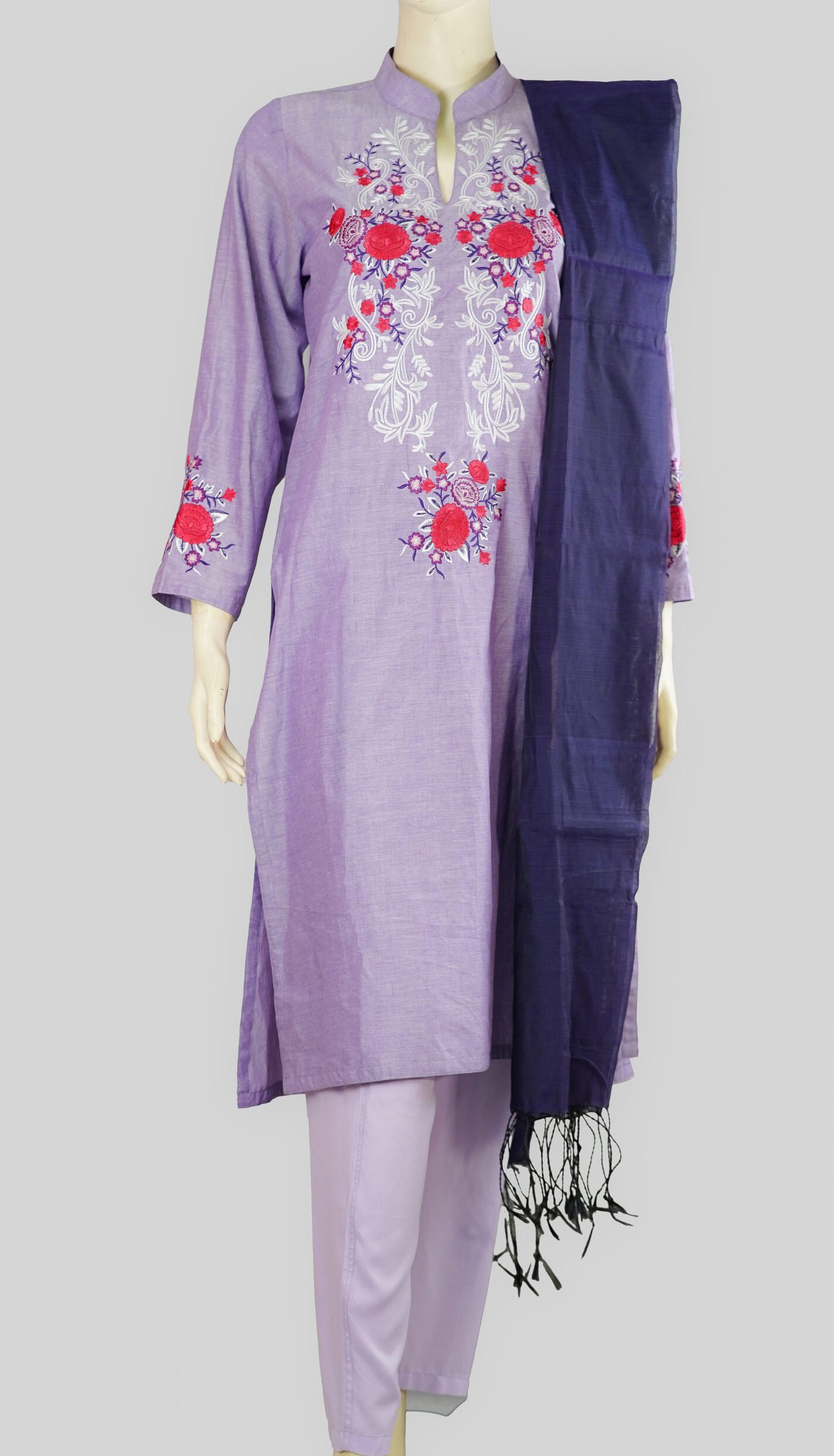 Lavender Bloom Embroidered Three-Piece Set