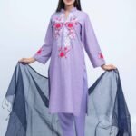 Lavender Bloom Embroidered Three-Piece Set