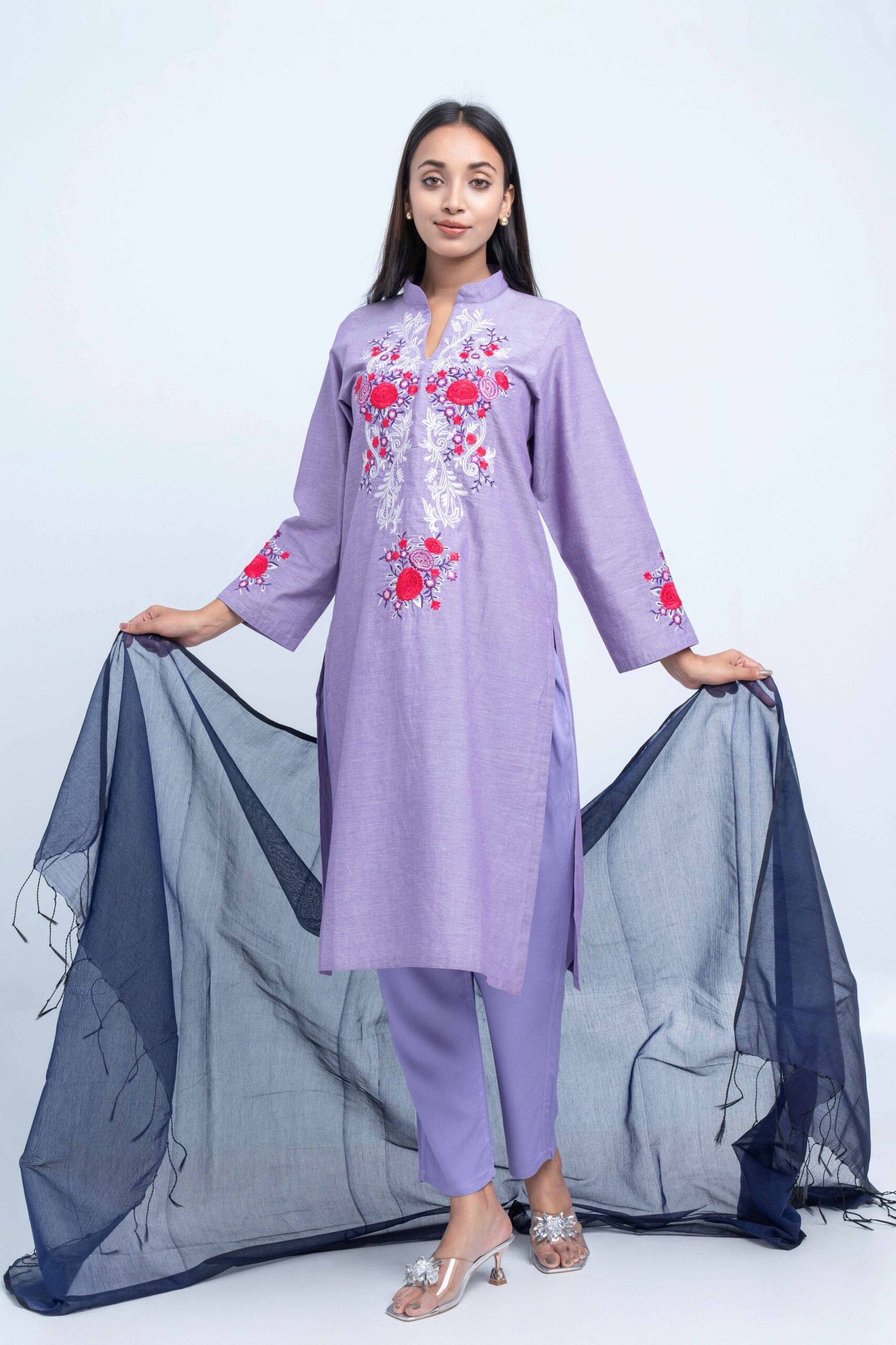 DSC00888 Lavender Bloom Embroidered Three-Piece Set