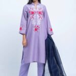 Lavender Bloom Embroidered Three-Piece Set