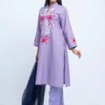 Lavender Bloom Embroidered Three-Piece Set