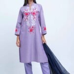 Lavender Bloom Embroidered Three-Piece Set