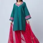 Emerald Bloom Embroidered Three-Piece Set