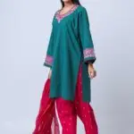 Emerald Bloom Embroidered Three-Piece Set