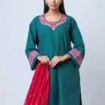 Emerald Bloom Embroidered Three-Piece Set