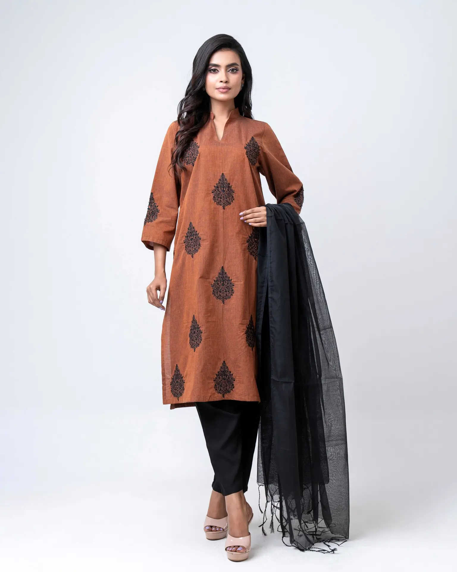 Amber Noir Embroidered Three-Piece Set