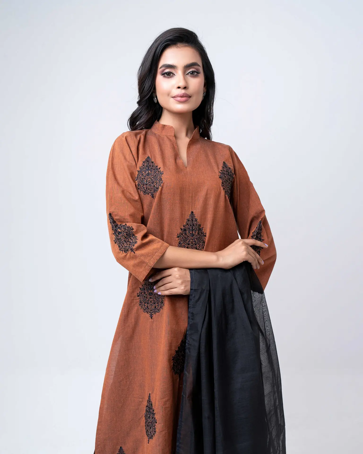 Amber Noir Embroidered Three-Piece Set