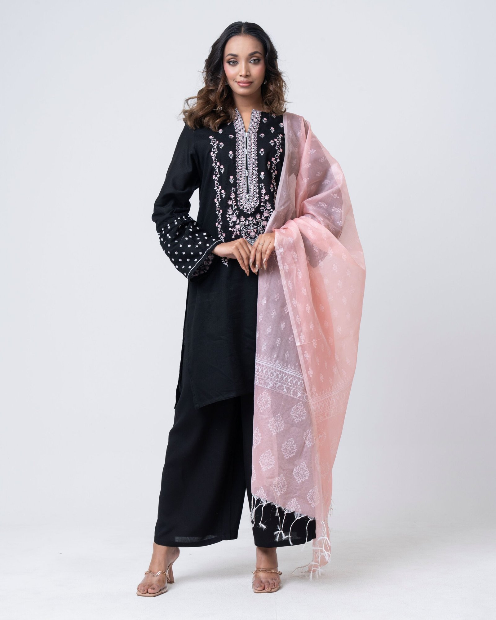 Black Premium Embroidered 3 Pcs Set