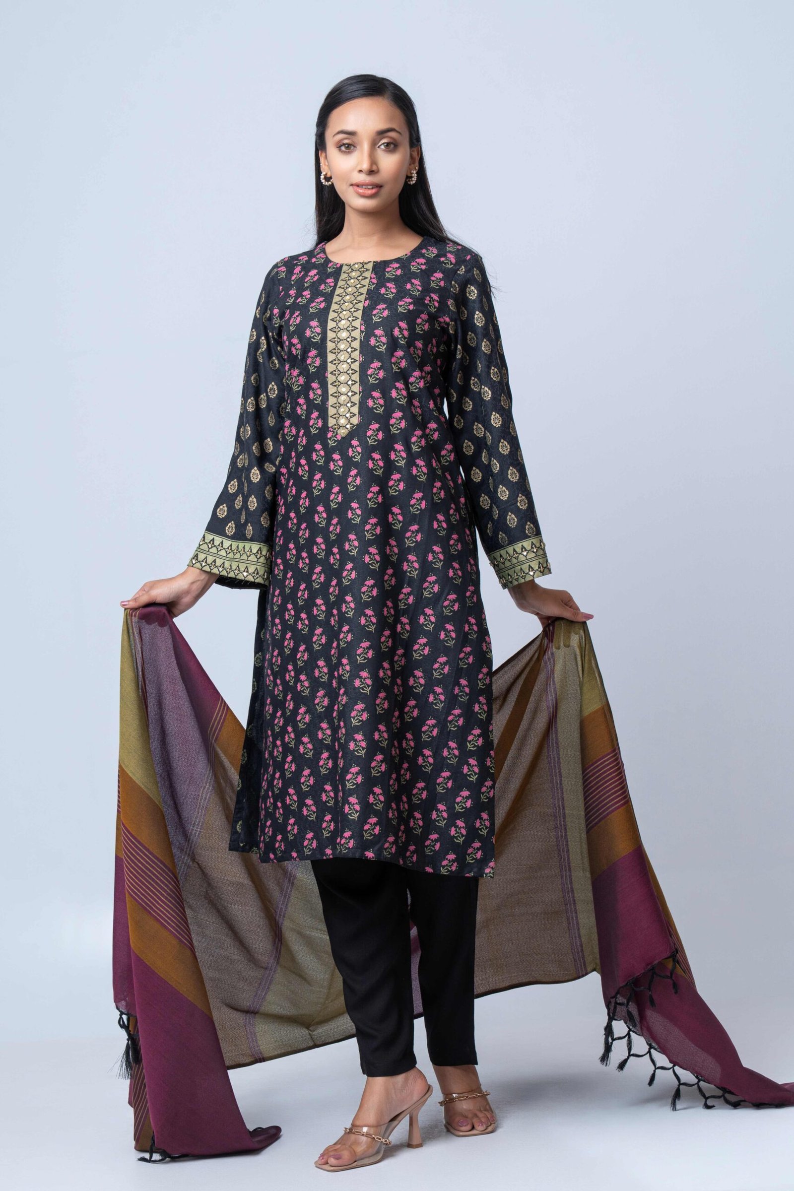 Midnight Bloom Ensemble Jacquard Salwar Kameez