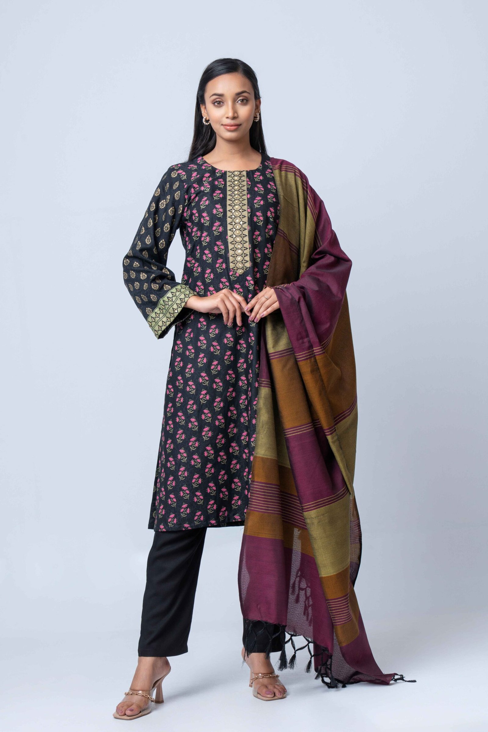 DSC04673 Midnight Bloom Ensemble Jacquard Salwar Kameez