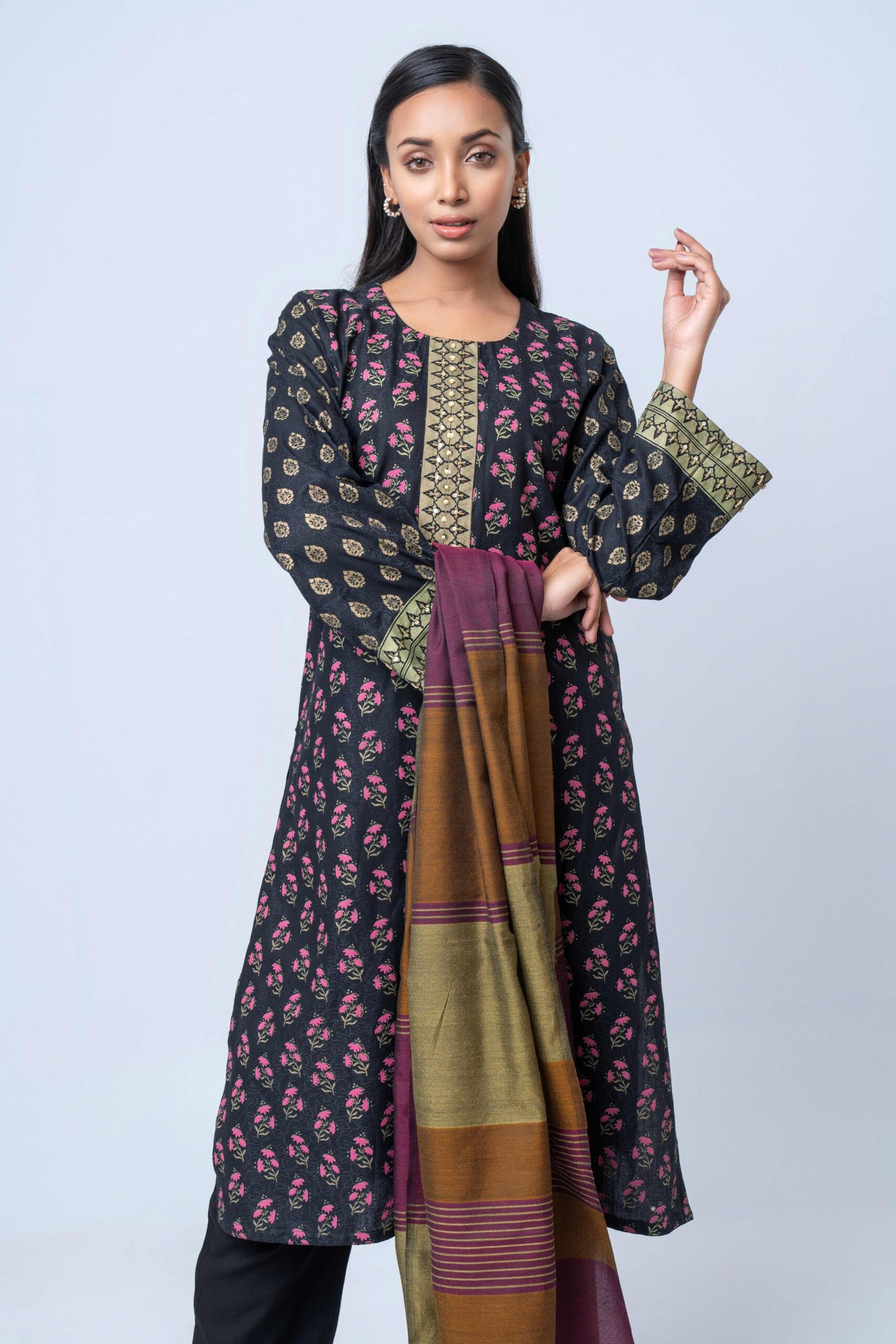 DSC04698 Midnight Bloom Ensemble Jacquard Salwar Kameez