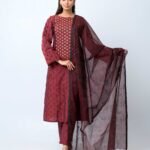 Maroon Handcrafted Half Silk Elegance Shalwar Kameez