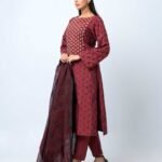 Maroon Handcrafted Half Silk Elegance Shalwar Kameez